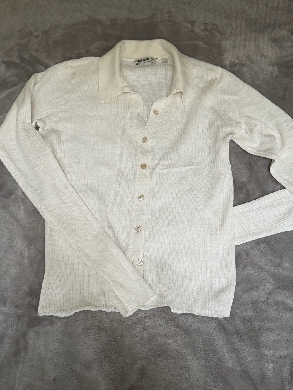 Buck Mason Cream Ribbed Button-Down Top